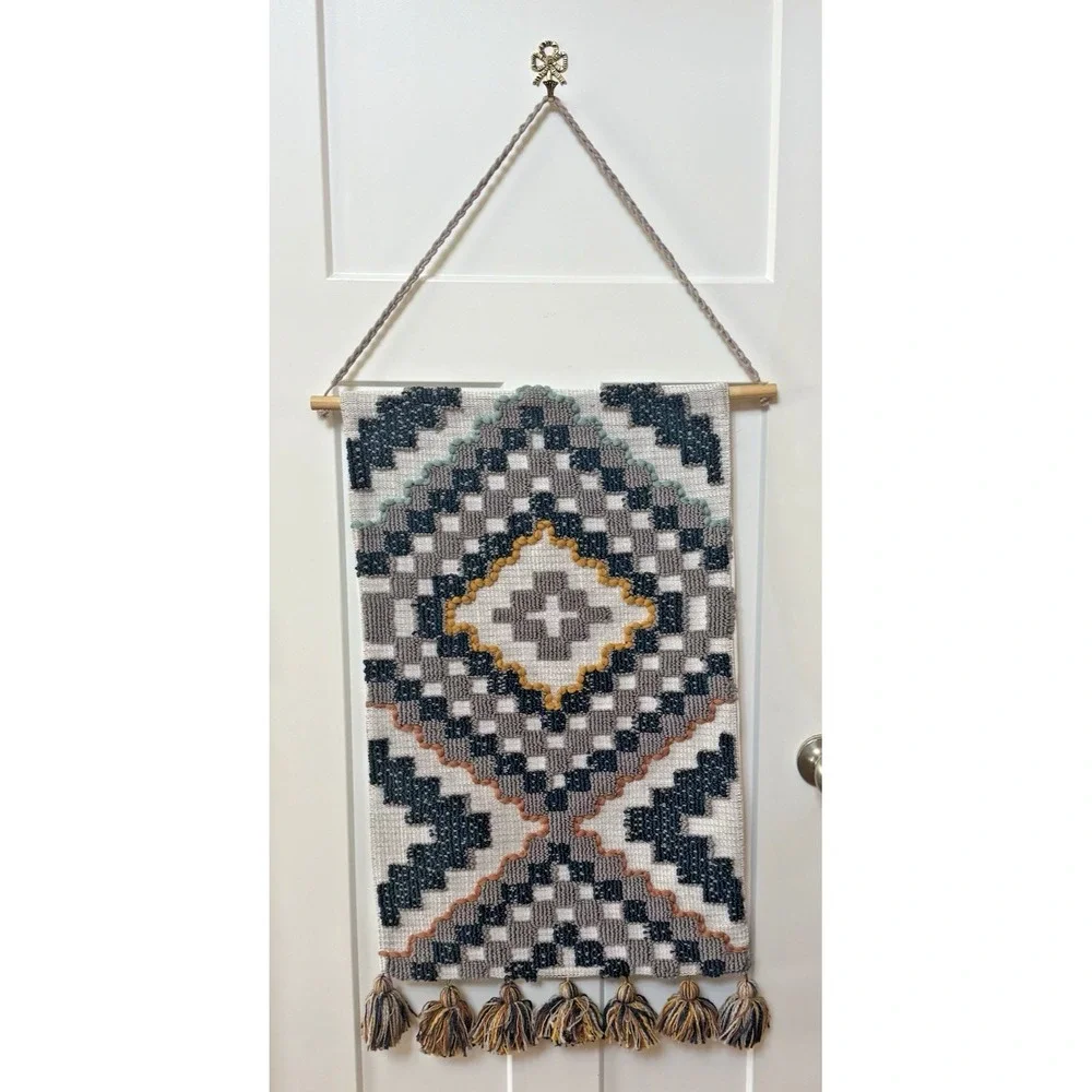 Geometric Tufted Textile Wall Hanging Boho Southwestern Tassel Fiber Art 33